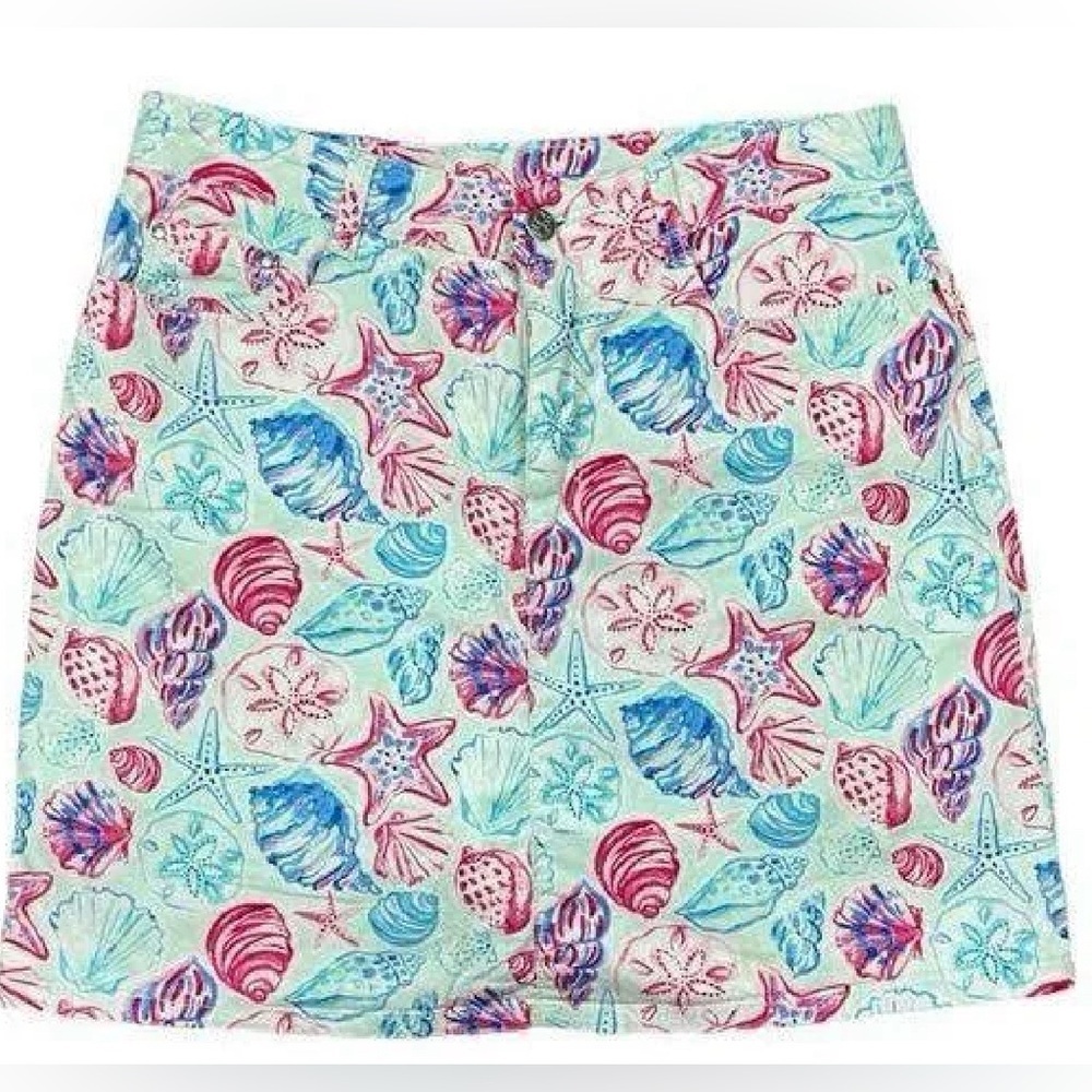 Croft & Barrel 18 light blue vibrant coastal sea shell print skort beach resort